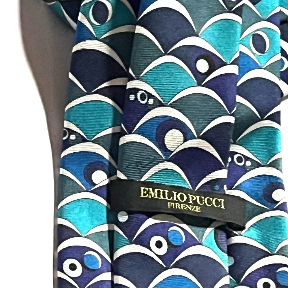 Emilio Pucci Geometric Wave Silk Tie - Italy